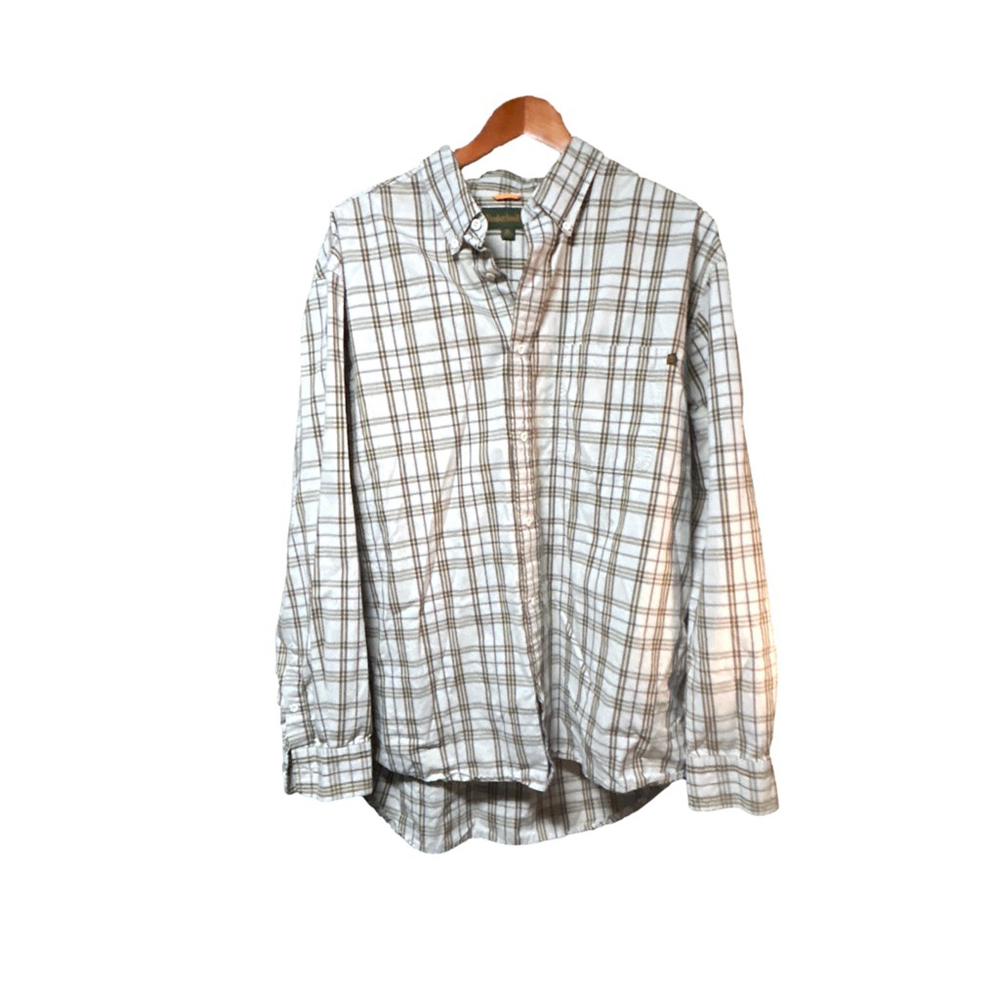 Timberland Mens Plaid Button Up Shirt White Brown Extra Large - Picture 3 of 7
